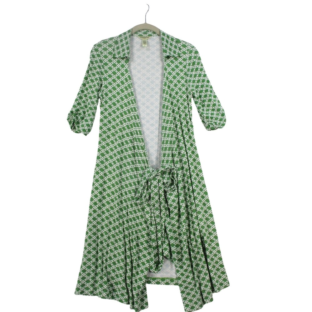 Banana Republic Green Geometric Link Wrap Dress‎ Stretch Rayon XS 3/4 Sleeve